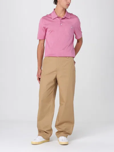 Gucci Pink Polo Shirt With Chest Pocket And Embroidered Logo On The Front In Fine Silk Knit Man In Animal Print