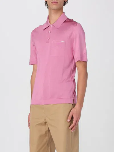 Gucci Pink Polo Shirt With Chest Pocket And Embroidered Logo On The Front In Fine Silk Knit Man In Animal Print