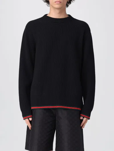 Gucci Long-sleeve Black Crewneck Sweater With Ribbed Details In Black