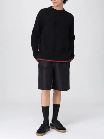 Gucci Long-sleeve Black Crewneck Sweater With Ribbed Details In Black