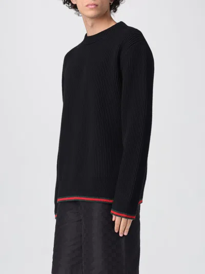 Gucci Long-sleeve Black Crewneck Sweater With Ribbed Details In Black