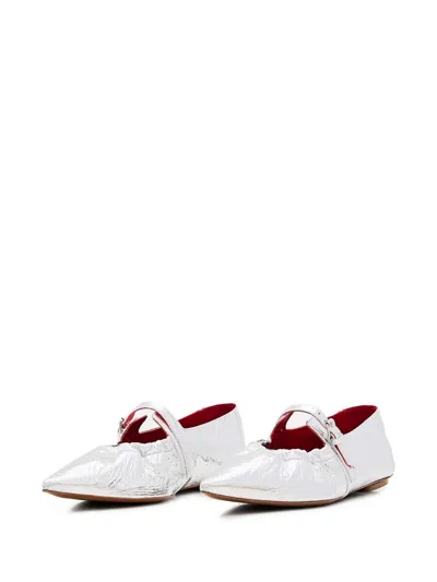 Plan C Metallic Ballet Flats In Silver