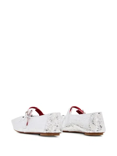 Plan C Metallic Ballet Flats In Silver