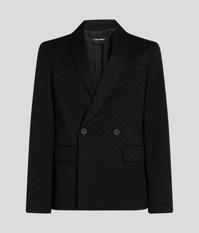 Karl Lagerfeld Monogram Double-breasted Blazer In Black