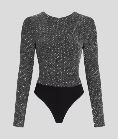 Karl Lagerfeld Metallic Rhinestone Bodysuit In Gray