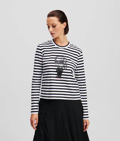 Karl Lagerfeld Ikon Stripe Long-sleeved T-shirt In Black