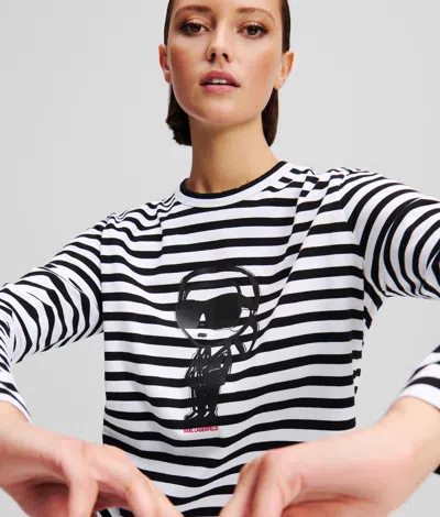 Karl Lagerfeld Ikon Stripe Long-sleeved T-shirt In Black