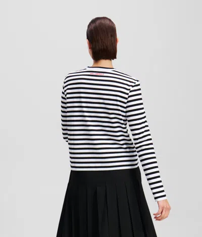 Karl Lagerfeld Ikon Stripe Long-sleeved T-shirt In Black