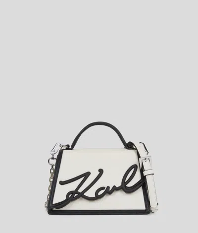 Karl Lagerfeld Signature Leather Top-handle Bag In White