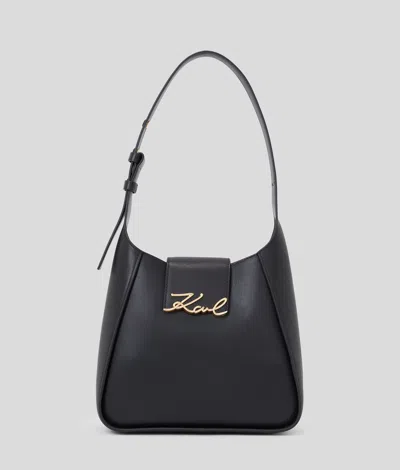 Karl Lagerfeld Hobo Signature Negro Logo Dorado In Black