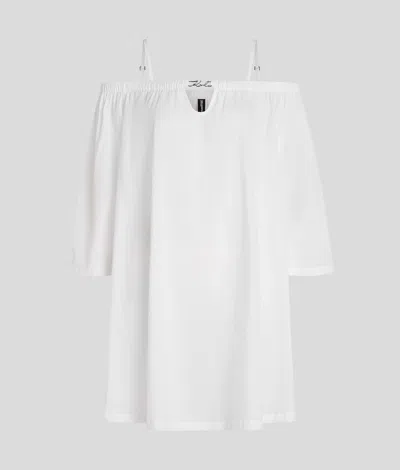 Karl Lagerfeld White Gathered Strap Dress With Logo
