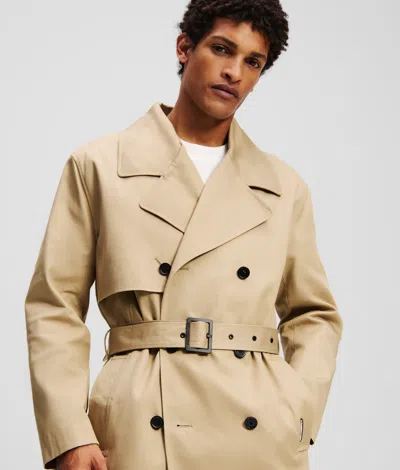 Karl Lagerfeld Hooded Trench Coat In Brown
