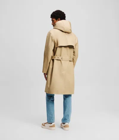 Karl Lagerfeld Hooded Trench Coat In Brown