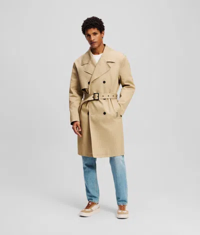 Karl Lagerfeld Hooded Trench Coat In Brown