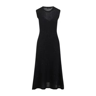 Fabiana Filippi Black Wool Sequins Midi Dress