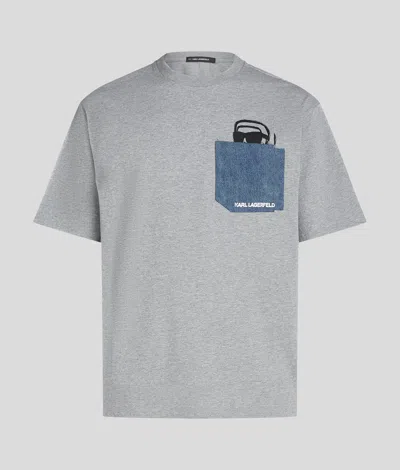 Karl Lagerfeld Ikon Denim Pocket T-shirt In Gray
