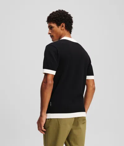 Karl Lagerfeld Monogram Knitted Polo Shirt In Black