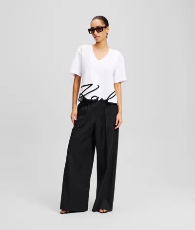 Karl Lagerfeld Signature Hem V-neck T-shirt In White