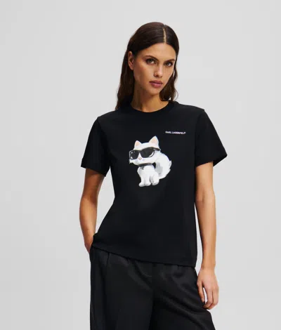 Karl Lagerfeld Ikon Choupette Aquarelle T-shirt In Black
