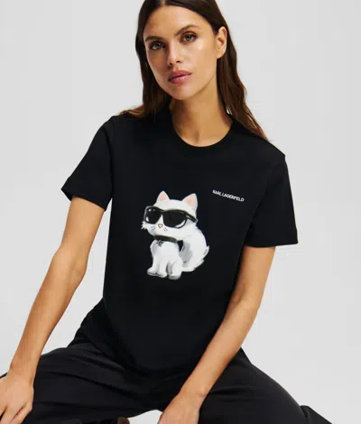 Karl Lagerfeld Ikon Choupette Aquarelle T-shirt In Black