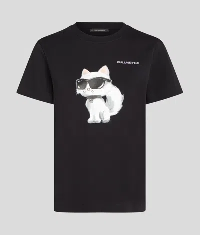 Karl Lagerfeld Ikon Choupette Aquarelle T-shirt In Black