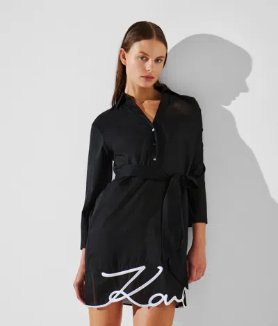 Karl Lagerfeld Dna Signature Semi-sheer Beach Dress In 999 Black
