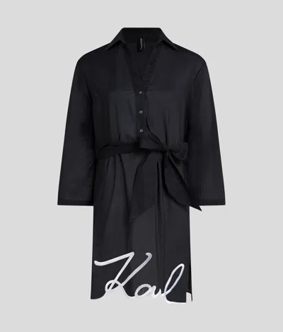 Karl Lagerfeld Dna Signature Semi-sheer Beach Dress In 999 Black