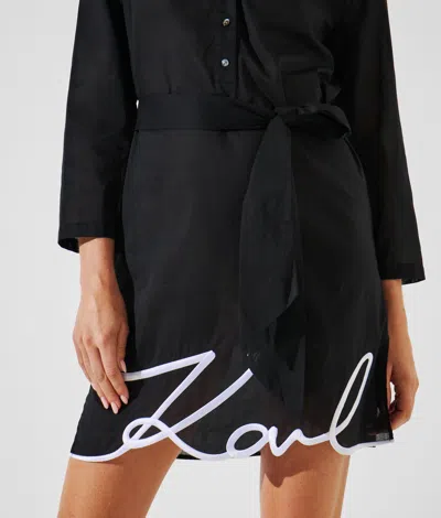 Karl Lagerfeld Dna Signature Semi-sheer Beach Dress In 999 Black