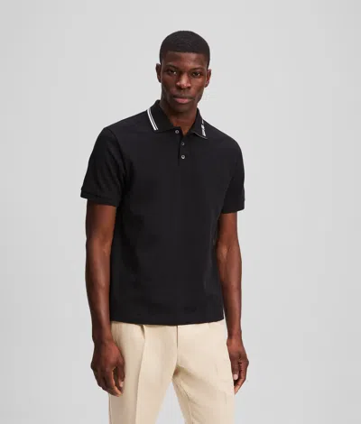 Karl Lagerfeld Contrast Piping Polo Shirt In Black