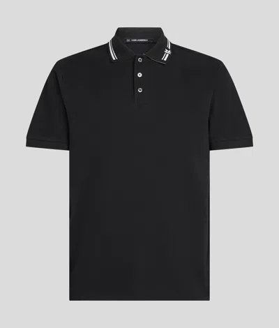 Karl Lagerfeld Contrast Piping Polo Shirt In Black