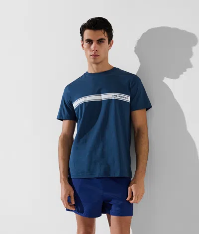 Karl Lagerfeld Blue Crewneck Striped Logo T-shirt