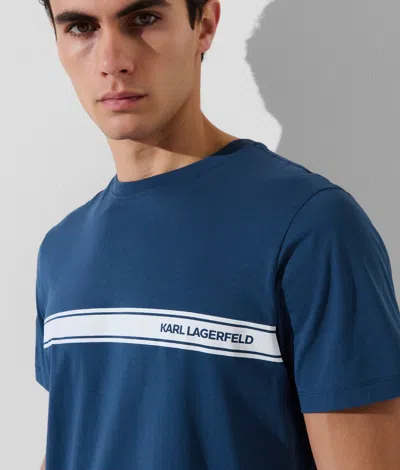 Karl Lagerfeld Blue Crewneck Striped Logo T-shirt