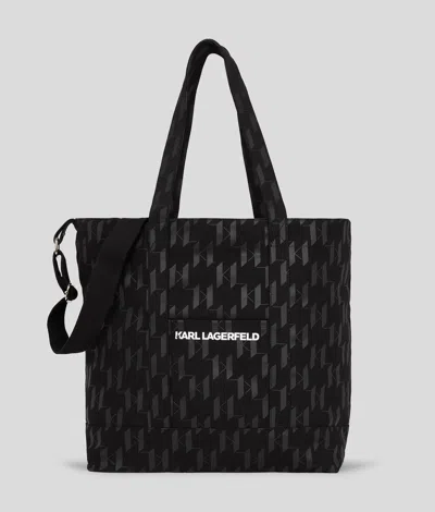 Karl Lagerfeld Monogram Cotton-blend Tote Bag In Black