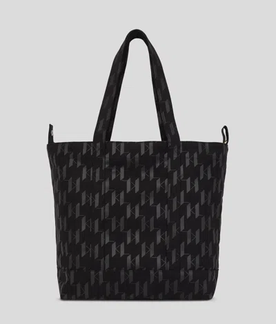 Karl Lagerfeld Monogram Cotton-blend Tote Bag In Black