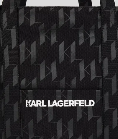 Karl Lagerfeld Monogram Cotton-blend Tote Bag In Black