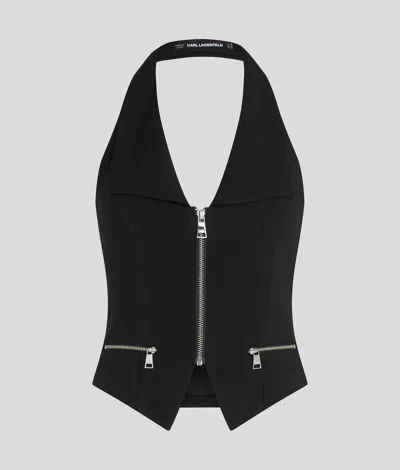 Karl Lagerfeld Halterneck Waistcoat In Black