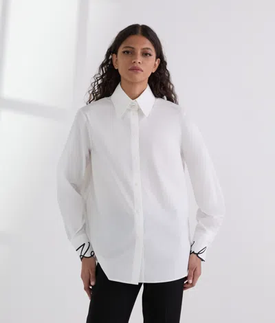 Karl Lagerfeld Signature Cuff Poplin Shirt In White