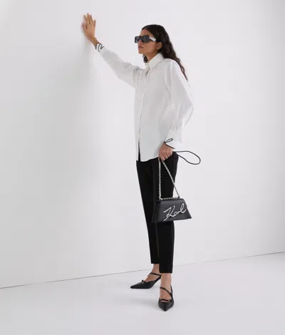 Karl Lagerfeld Signature Cuff Poplin Shirt In White