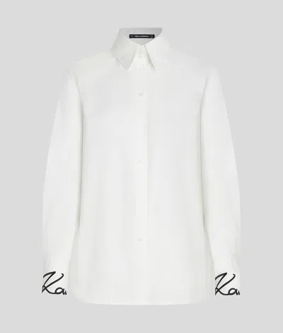 Karl Lagerfeld Signature Cuff Poplin Shirt In White