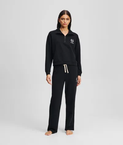 Karl Lagerfeld Hotel Karl Loungewear Half-zip Sweatshirt In Black