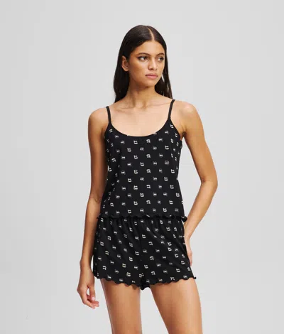 Karl Lagerfeld Ikon All-over-print Pajama Set In Black