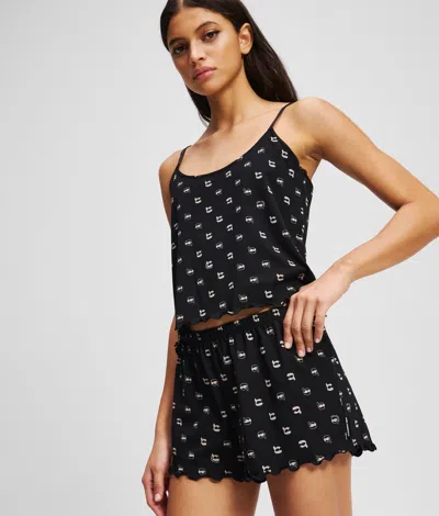 Karl Lagerfeld Ikon All-over-print Pajama Set In Black