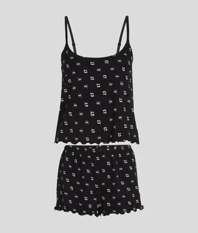 Karl Lagerfeld Ikon All-over-print Pajama Set In Black