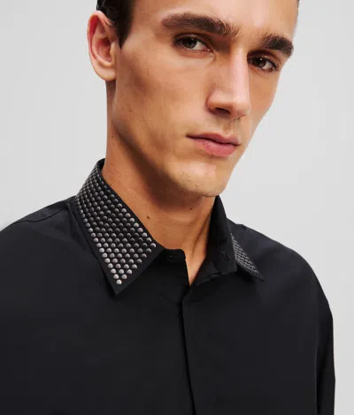 Karl Lagerfeld Studded Collar Shirt In Black