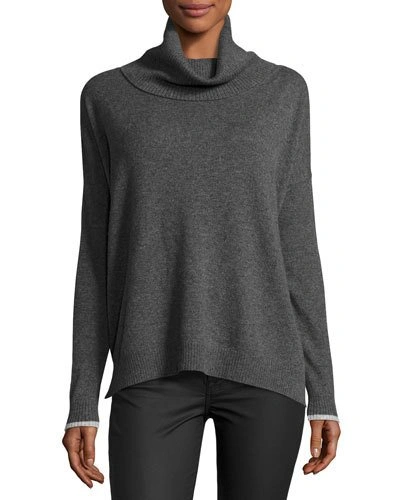 Three Dots Raleigh Cashmere Cowl-neck Sweater, Charcoal