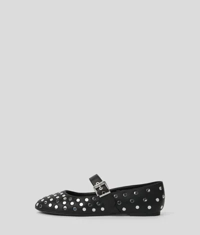 Karl Lagerfeld Karo Mirror Studs Ballet Flats In Black