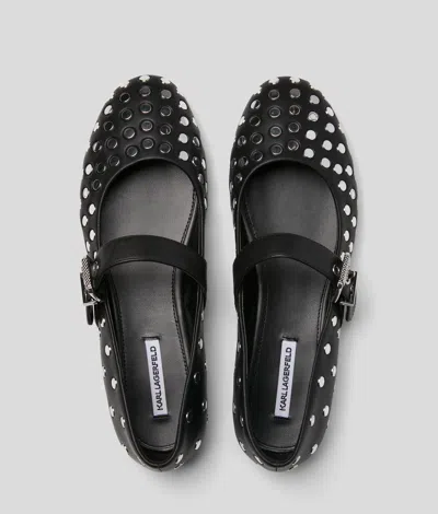 Karl Lagerfeld Karo Mirror Studs Ballet Flats In Black