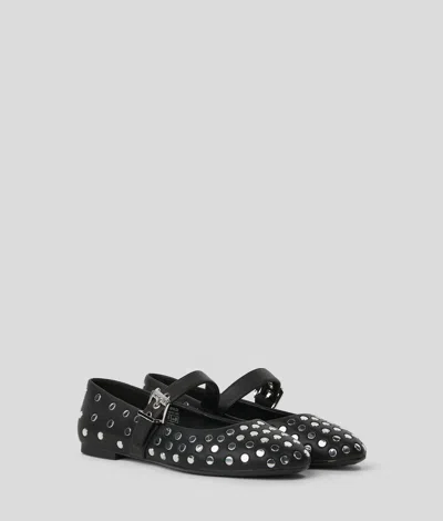 Karl Lagerfeld Karo Mirror Studs Ballet Flats In Black