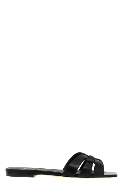 Saint Laurent Tribute Nu Pieds Embossed Croc Flat Sandals In Black