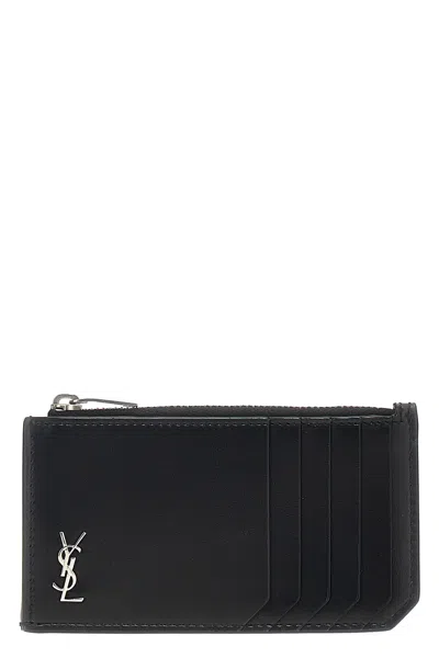 Saint Laurent Tiny Cassandre Fragments Cardholder In Black